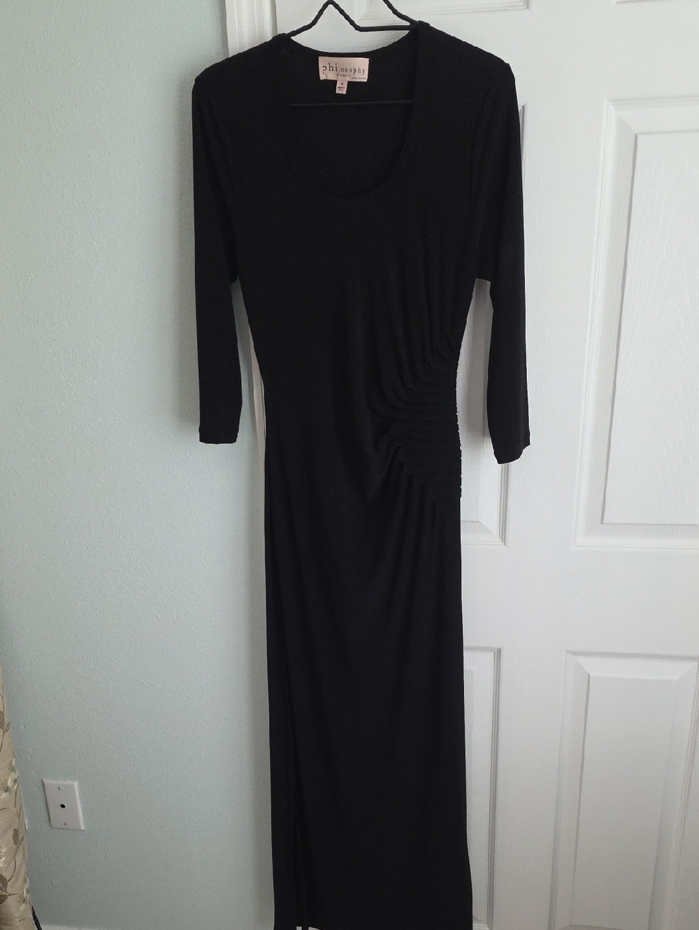 Philosophy Black Long-Sleeve Ruched Maxi Dress